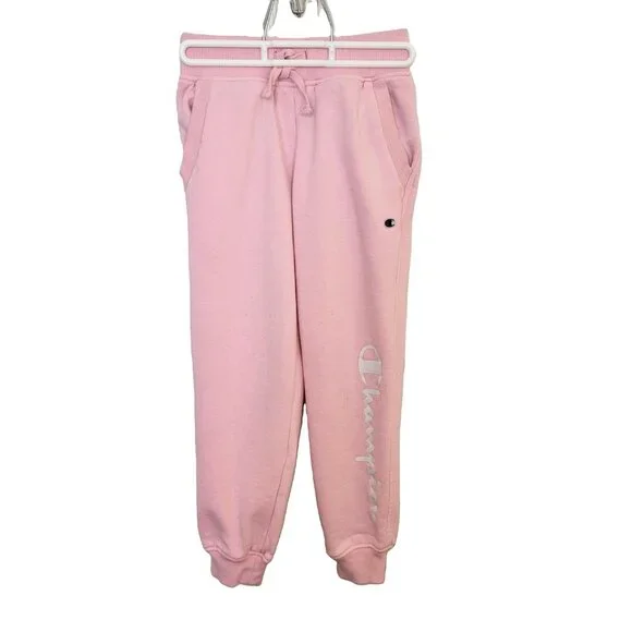 Champion Joggers Sweatpants Graphic Logo Elastic Waist Front Pockets Pink Small - Picture 2 of 16